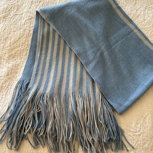 Anthropologie Light Blue and Cream Fringe Scarf